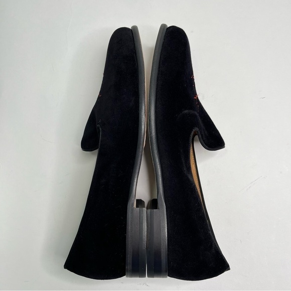 NEW Bing Xu Red Embroidered Coral Reef Black Velvet Slipper Flat Leather Loafers - Picture 4 of 13